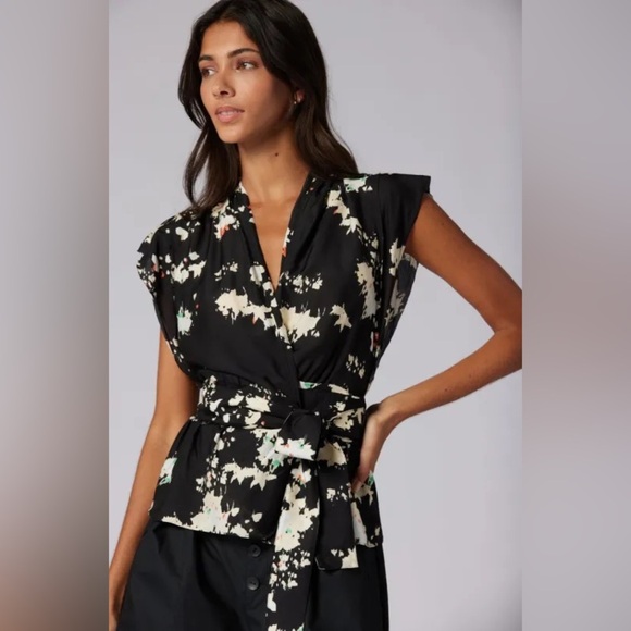 Joie Ashlene Silk Blend Floral Wrap Short Sleeve Top Blouse size XXS - Picture 1 of 11